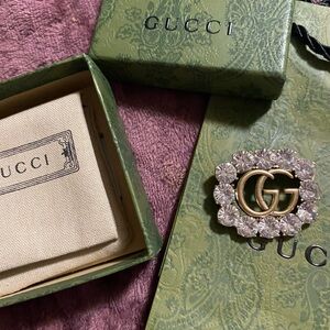Gucci Gold and Silver Crystal GG Brooch